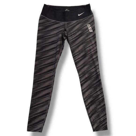 Nike Womens Dri Fit Athletic Leggings Stripes Skinny Ankle Length Black Gray Med - Picture 1 of 7